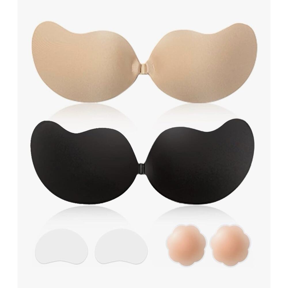 Sticky Bra Backless Adhesive Strapless 2pk D Cup Black And Beige